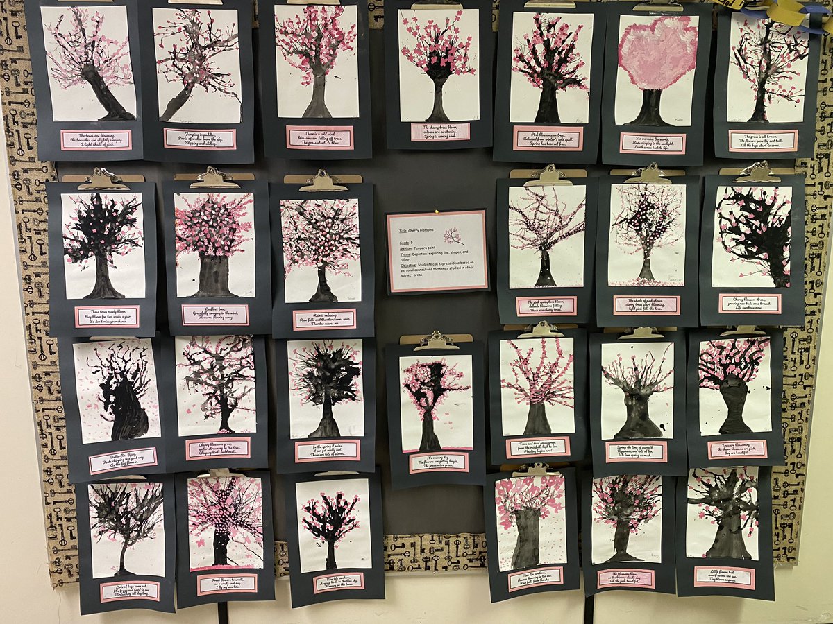 GoodShepherdECS's tweet photo. Students in Mr. St. Arnaud’s grade five class have been embracing the arrival of spring with the creation of blow art paintings of cherry trees in bloom. They then used their wonderful pieces of art to inspire the writing of haiku poems with a theme of spring. #ECSDfaithinspires https://t.co/QXKozZCWlf