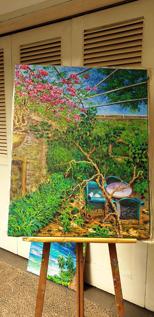 My old glass painting Garden, repainted. 2018-2022.🤲🌷🌸