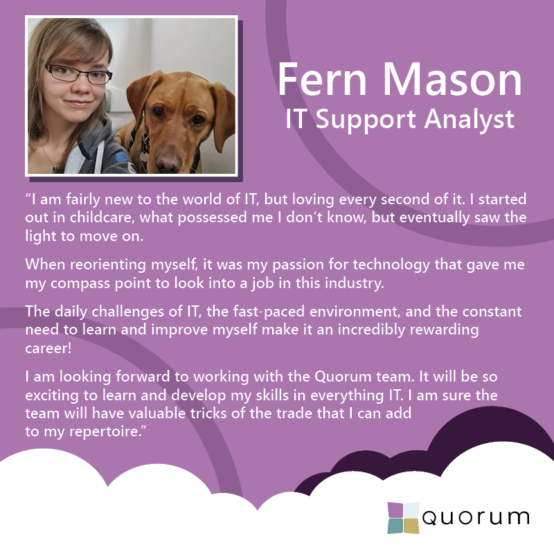 QNRLtweets's tweet photo. Please join us in welcoming Fern Mason to the team in the role of IT Support Analyst! π
Welcome to Quorum, Fern! π
#OneQuorum #ITSupportAnalyst #NewStarts