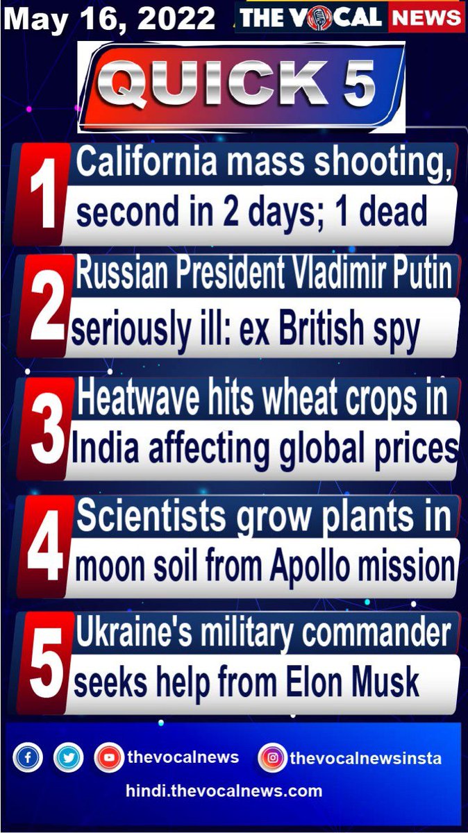 thevocalnews's tweet image. For daily #Quick5 follow @thevocalnews 

#Quick5 #big5 #Top5news #BREAKING #BreakingNews #thevocalnews
