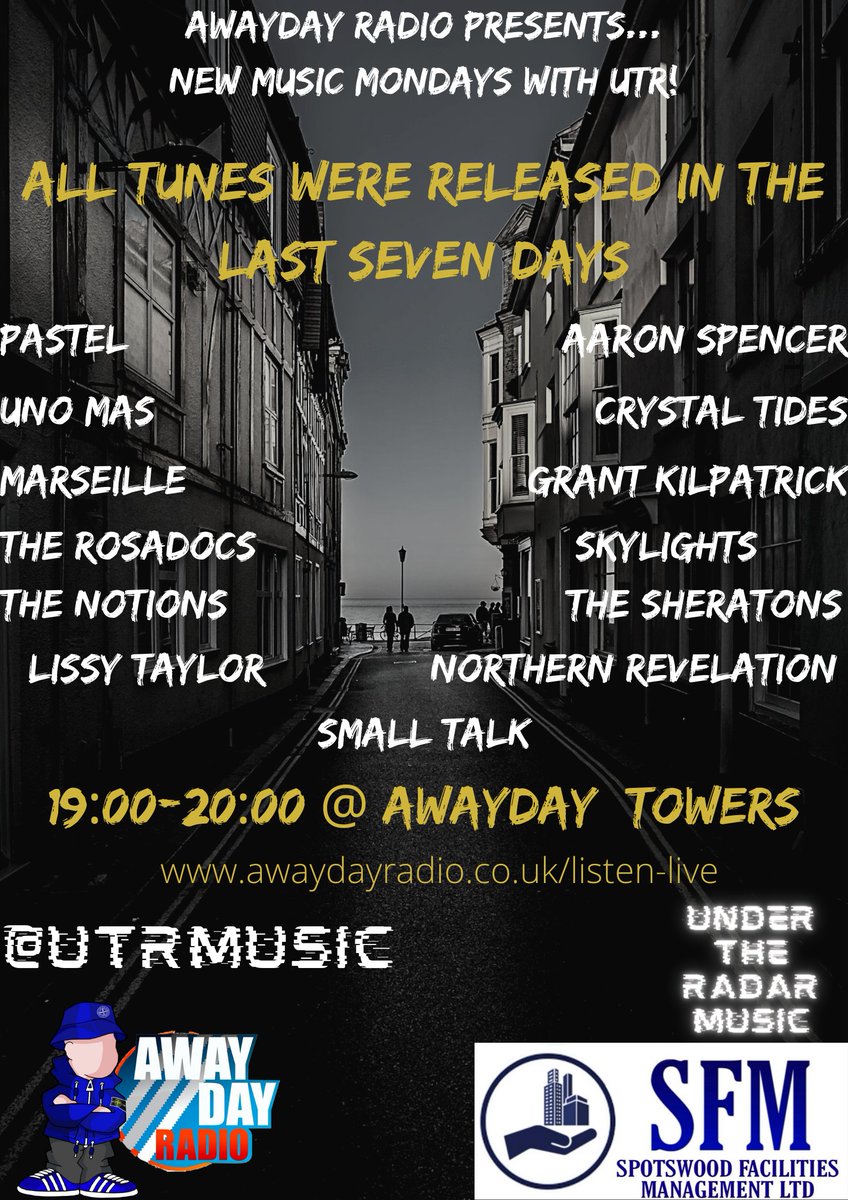 UTR | Awayday Radio (@utrmusic) on Twitter photo MORNING! <a href="/AwaydayR/">D R L PROMOTIONS</a> tonight at 19:00 with all of this 👇
<a href="/Pastelbanduk/">Pastel</a> @_aaronspencer <a href="/UNOMASband/">UNO MAS</a> <a href="/crystaltidesuk/">Crystal Tides</a> <a href="/marseilleband/">Marseille</a> <a href="/gkilpatrick_/">Grant Kilpatrick</a> <a href="/TherosadocsUK/">The Rosadocs</a> <a href="/SkylightsYRA/">Skylights</a> <a href="/thenotionsuk/">The Notions</a> <a href="/TheSheratonsUK/">The Sheratons</a> <a href="/LissyTaylor17/">LISSY TAYLOR</a> <a href="/NorthernRevela2/">Northern Revelation</a> <a href="/smalltalk_bnd/">Small Talk</a>
awaydayradio.co.uk/listen-live MORNING! <a href="/AwaydayR/">D R L PROMOTIONS</a> tonight at 19:00 with all of this 👇
<a href="/Pastelbanduk/">Pastel</a> @_aaronspencer <a href="/UNOMASband/">UNO MAS</a> <a href="/crystaltidesuk/">Crystal Tides</a> <a href="/marseilleband/">Marseille</a> <a href="/gkilpatrick_/">Grant Kilpatrick</a> <a href="/TherosadocsUK/">The Rosadocs</a> <a href="/SkylightsYRA/">Skylights</a> <a href="/thenotionsuk/">The Notions</a> <a href="/TheSheratonsUK/">The Sheratons</a> <a href="/LissyTaylor17/">LISSY TAYLOR</a> <a href="/NorthernRevela2/">Northern Revelation</a> <a href="/smalltalk_bnd/">Small Talk</a>
awaydayradio.co.uk/listen-live