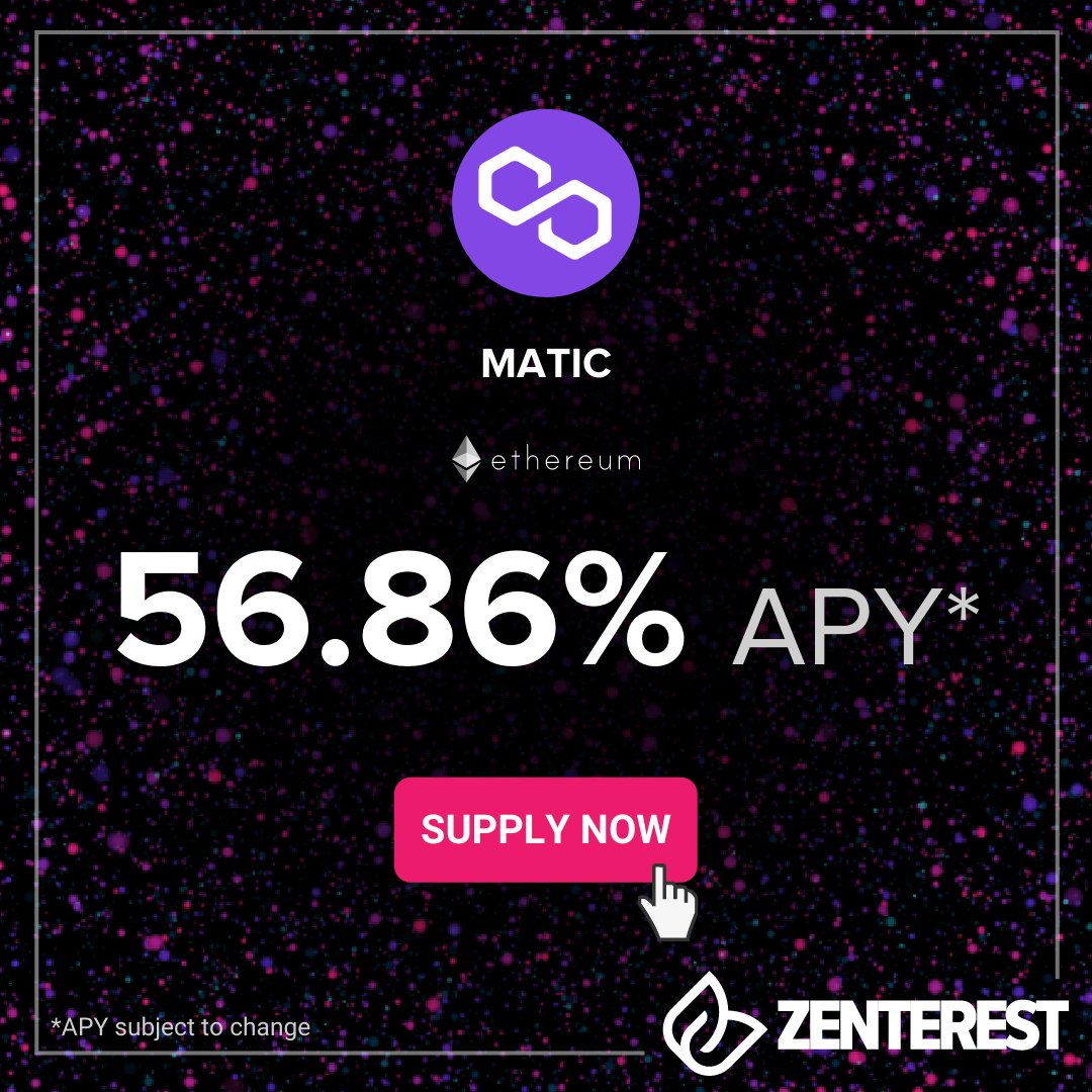 MANTRA_Chain's tweet photo. EARN 56.86% APY* by supplying $MATIC on #ZENTEREST ๐
If you supply 1,000 $MATIC today, you could potentially* have 1,568.6 $MATIC after 1 year ๐คฉ
Intrigued? ๐ก
SUPPLY NOW ๐ https://t.co/Vw5LAeKuyV
#MANTRADAO ๐๏ธ @0xpolygon #PassiveIncome #crypto #DeFi #blockchain https://t.co/EeRR1GBQOj