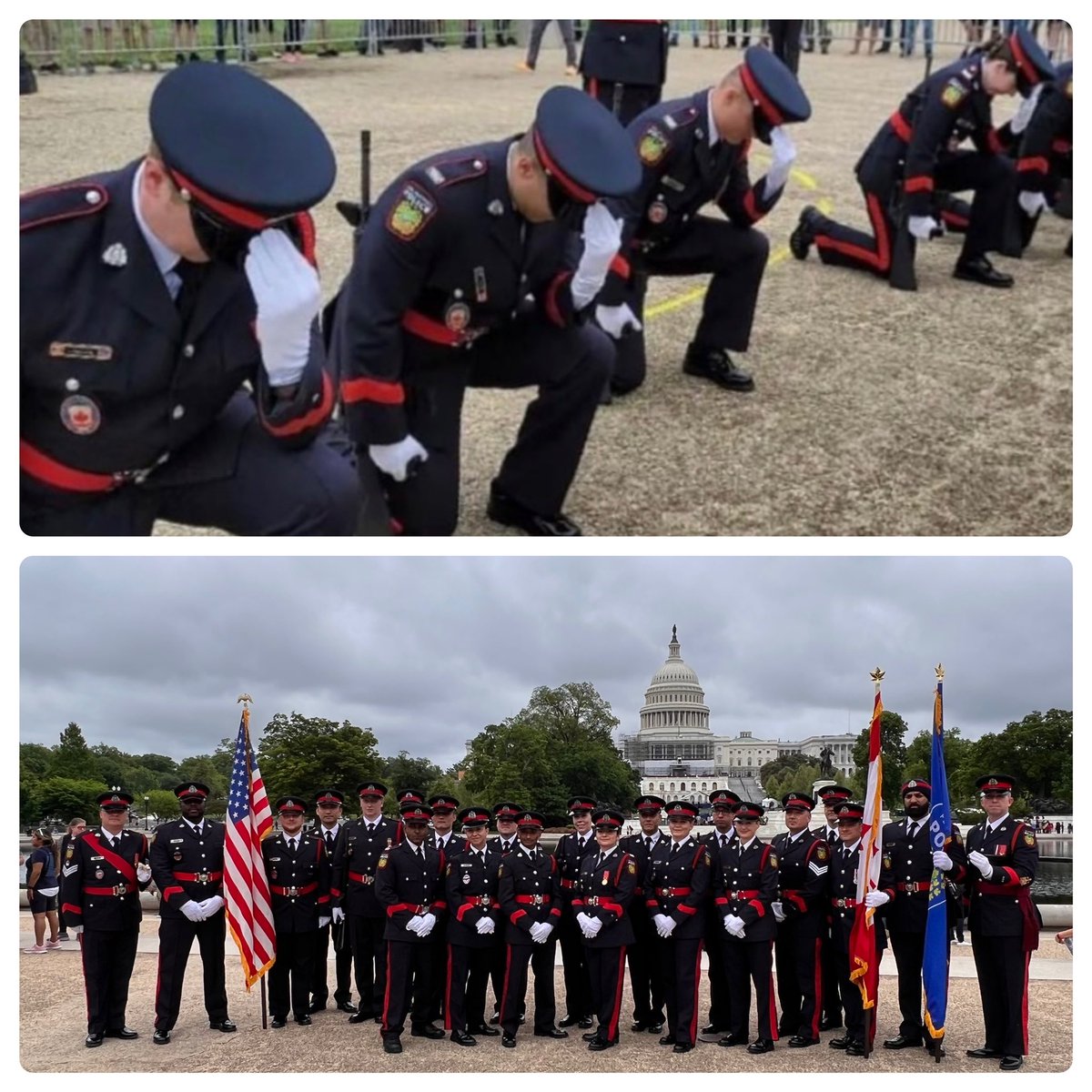 .<a href="/PeelPolice/">Peel Regional Police</a> represented our service in the The Steve Young Honour Guard Exhibition/Tribute. Incredibly moving as they took a moment of silence to recognize #PRP fallen officers along with other Canadian Officers that made the ultimate sacrifice. #PoliceWeekON #NationalPoliceWeek