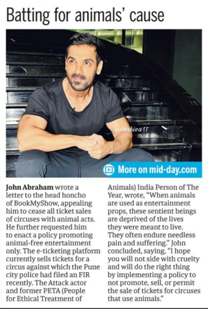 KritiKumar24's tweet photo. Animals are not performers! 

They don't choose to play cricket, jump through fire loops or ride bicycle. 
They're whipped and beaten to do all these tricks in a circus. 

Thank you @TheJohnAbraham for being their voice..
always!💕 https://t.co/xwxbhKQD2m