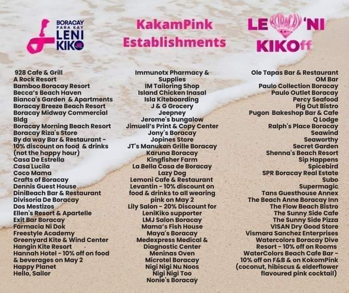 shiela_mangahas's tweet photo. Sa mga mag vacation sa Boracay, please support these Kakampink businesses.
Ctto https://t.co/9TsUfMvZOv