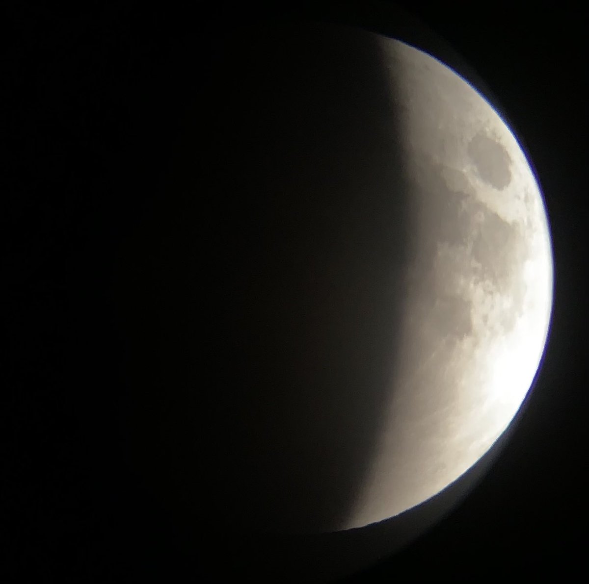 careybonnell's tweet photo. #LunarEclipse taken from family telescope in St. Philip’s, NL.  Credit to my daughter Jayme for the patience and precision with the IPhone. https://t.co/AmxFDnHWVX