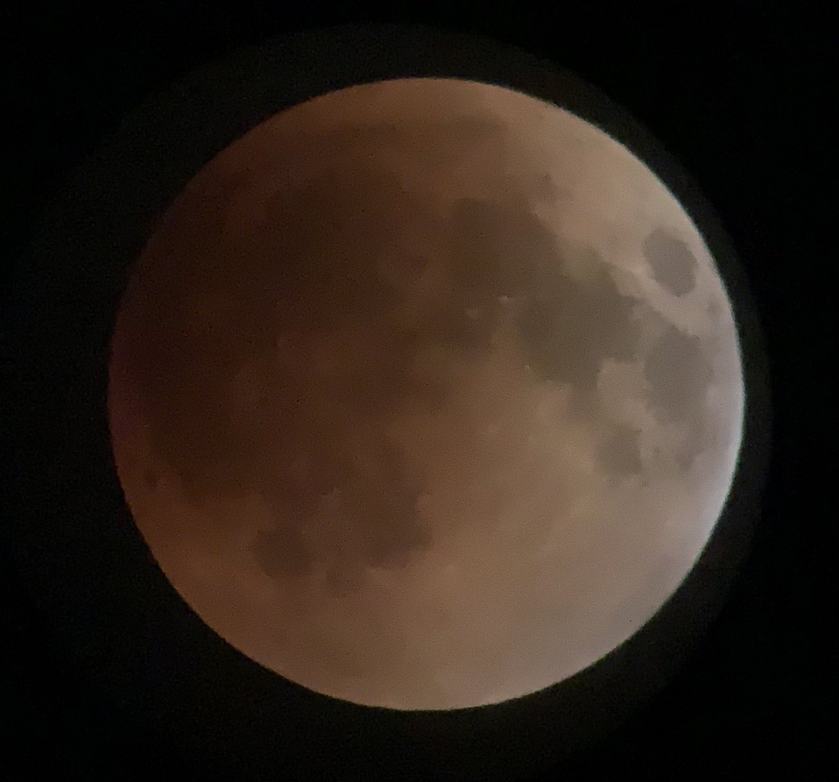 careybonnell's tweet photo. #LunarEclipse taken from family telescope in St. Philip’s, NL.  Credit to my daughter Jayme for the patience and precision with the IPhone. https://t.co/AmxFDnHWVX