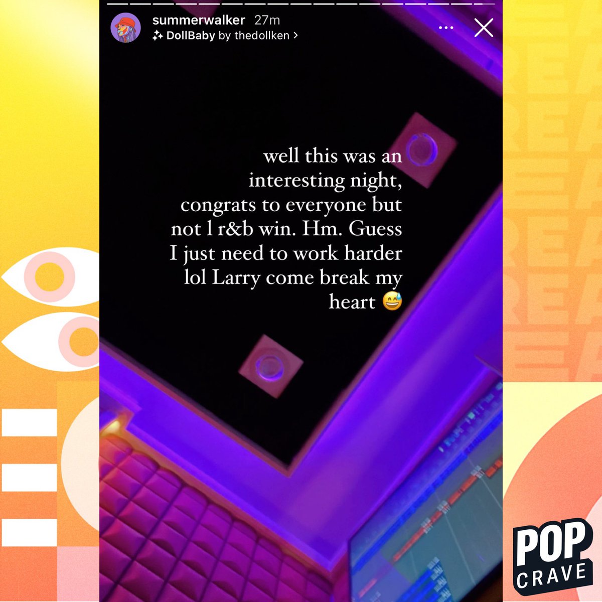 PopCrave's tweet photo. Summer Walker says she will ‘work harder’ after losing all the #BBMAs categories she was nominated for. https://t.co/xkcxdJjipt