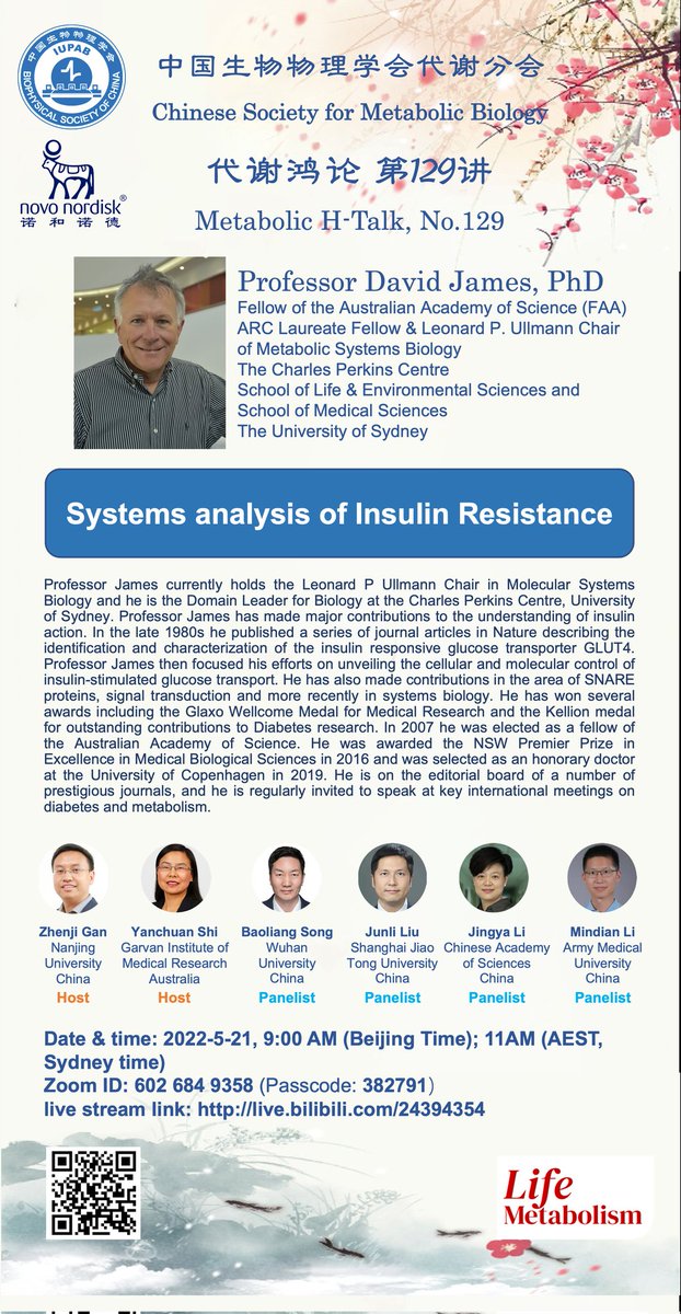 Join us 21 May 11am AEST for the Metabolic H-talk seminar by Prof David James <a href="/davidjamesoz/">david james</a> from <a href="/CPC_usyd/">Charles Perkins Centre</a> <a href="/Sydney_Uni/">University of Sydney</a> talking about systems analysis of insulin resistance. <a href="/SydneySOLES/">Sydney Uni Life&Env</a> <a href="/syd_health/">Sydney Health</a> <a href="/Sydney_Science/">Sydney Science</a> <a href="/CPC_EMCR/">CPC EMCR</a> <a href="/life_metabolism/">Life Metabolism</a> <a href="/GarvanInstitute/">Garvan Institute of Medical Research</a> <a href="/rob8yang/">Hongyuan Rob Yang</a> #WomenInSTEM