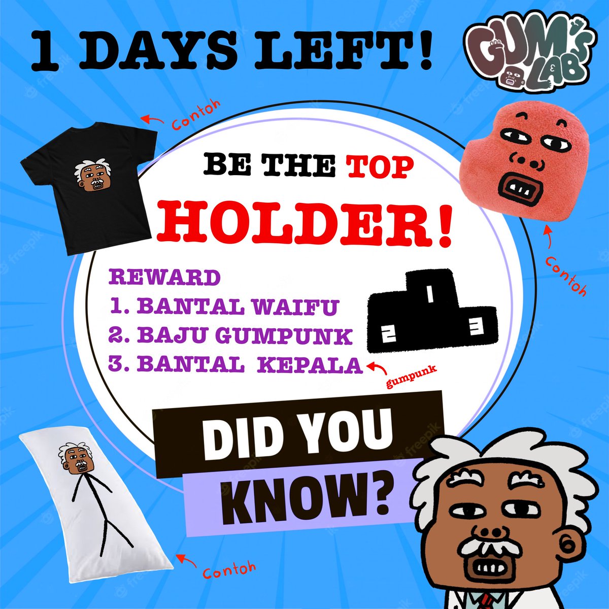 1 Day before official launch, as promise, It's GA again !! 

Last Giveaway before launch !!

How to enter ?

1. Rt, Like &amp; Follow <a href="/GumpunksLabs/">GUM's LABORATORY NFT</a> 
2. Tag rakan seperjuangan 
3. Comment ' I love Gumpunk ' 

End 12 AM

1 Winner Free 1 NFT GumpunksLabs

GoodLuck !!