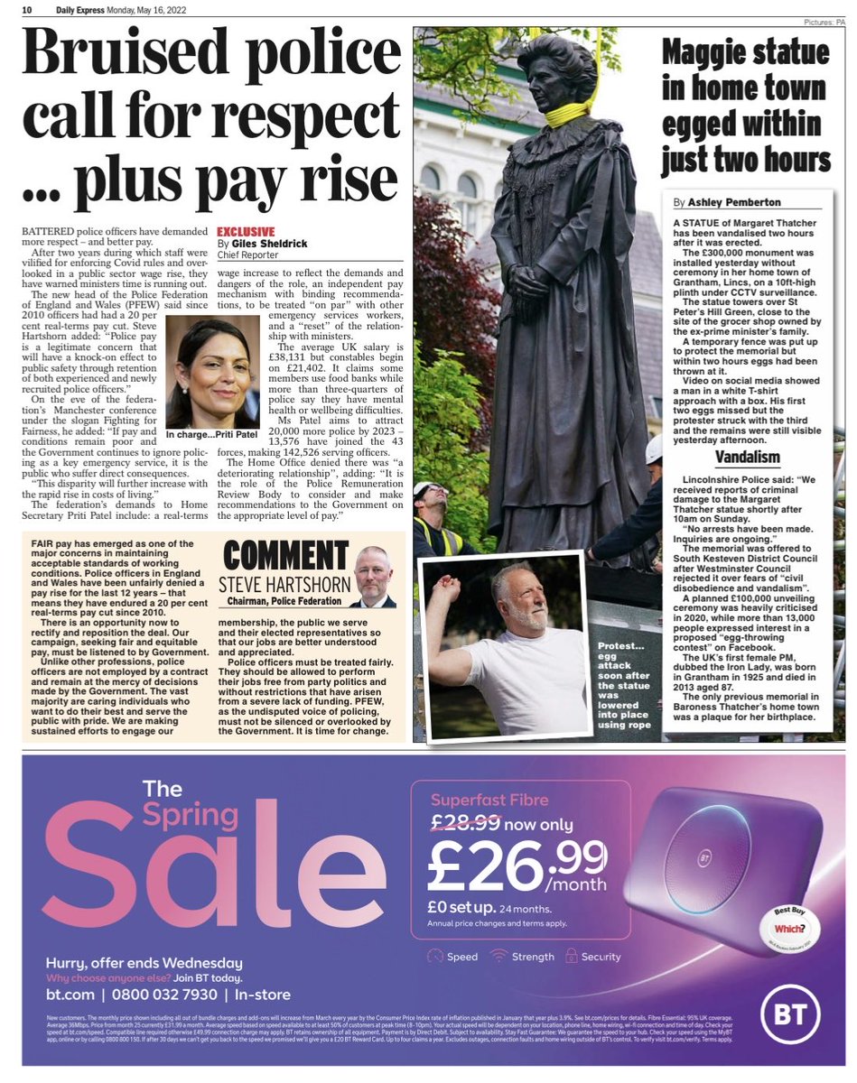 ExpressGilo's tweet photo. Battered &amp; bruised police have demanded more respect and better pay. New ⁦⁦⁦@PFEW_HQ⁩ ⁩chair Steve Hartshorn said officers had suffered a 20% real-terms pay cut since 2010 as the relationship between the thin blue line &amp; Home Sec ⁦@pritipatel⁩ deteriorates https://t.co/Jl9rbegzBq