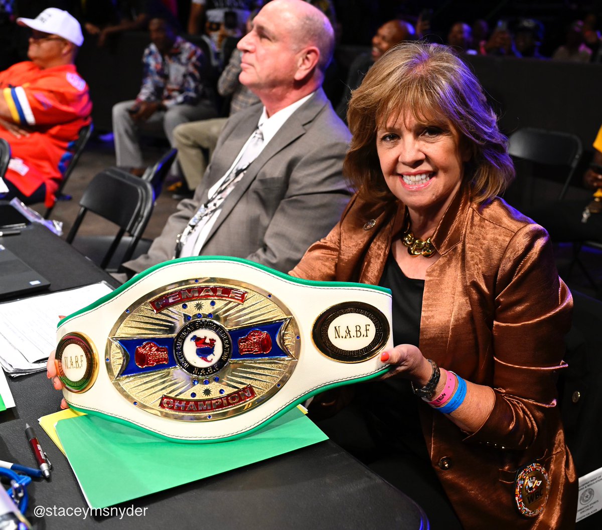 The WBC's Deborah Hawkins on hand with the hardware at last nights #royalroundz2 fight night at the Factory at Deep Ellum.