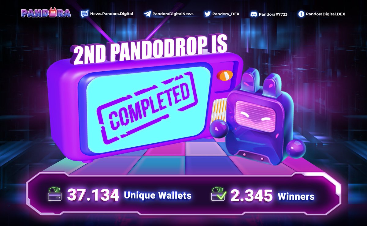 Pandora_DEX's tweet photo. 🚀2nd #PandoDrop is Now Over!🔥
🙌A big thank you to everyone who took part in our latest #airdrop.
💰#PSR rewards will be distributed to all the winners shortly!
🎁Next time, there will be a slew of exciting events and #giveaways planned for all our community members. https://t.co/aiQ1h1A4l9