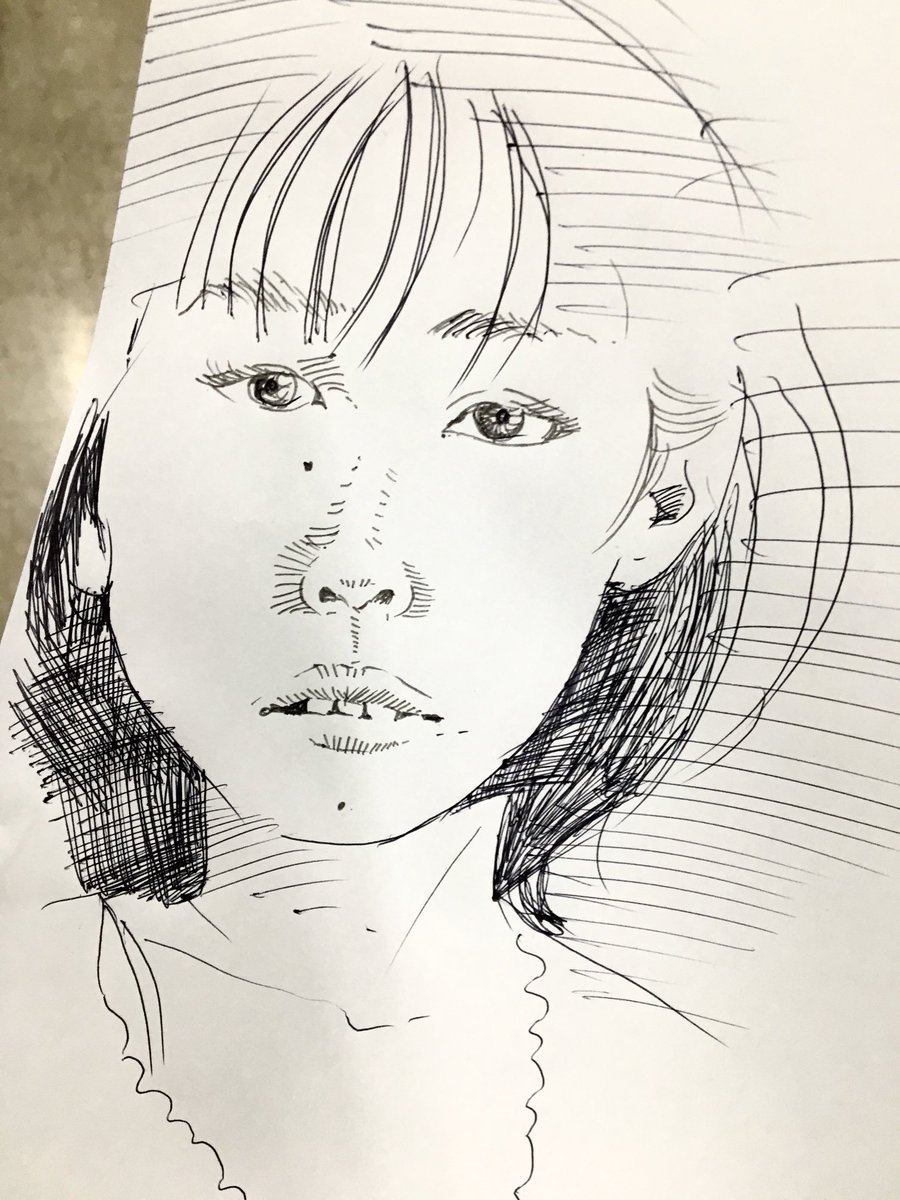 筆箱わすれ、職場のボールペンしかない五分でどこまで描けるかな美少女かっ飛ばしスケッチ。 