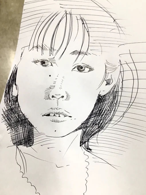 筆箱わすれ、職場のボールペンしかない五分でどこまで描けるかな美少女かっ飛ばしスケッチ。 