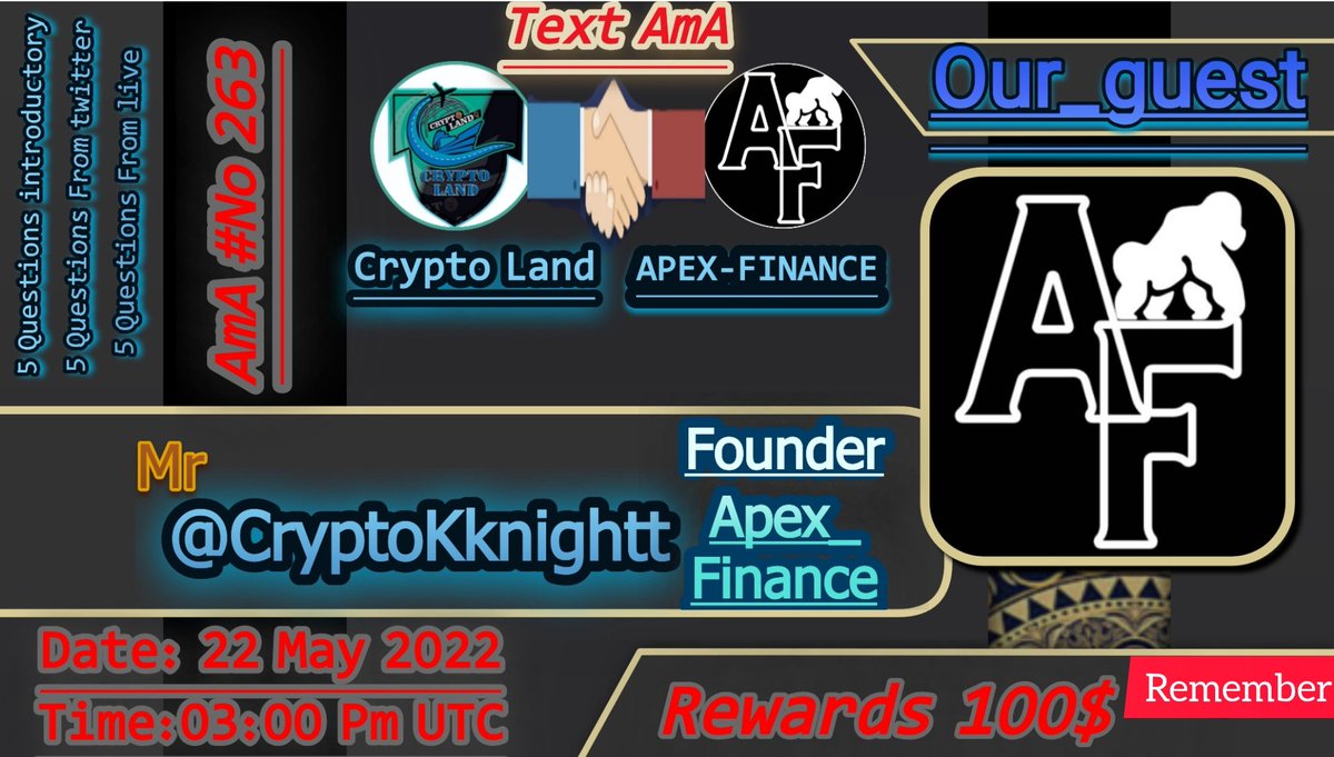Crypto_Land02's tweet photo. 🎙️We're pleased to announce our #AMA with Apex_Finance  22th 03:00 PM UTC

💰Rewards Pool: $100
🏠Venue : https://t.co/bAXtD5V43X
〽️Rules:
1⃣ Follow @Crypto_Land &amp; @Apex_Finance
2⃣ Like &amp; RT Must 
3⃣ Comment  Max 5 Questions &amp; Tag 3 Friends
 #BSC #Airdrop #BNB #Giveaway https: https://t.co/6pGChlEyLG
