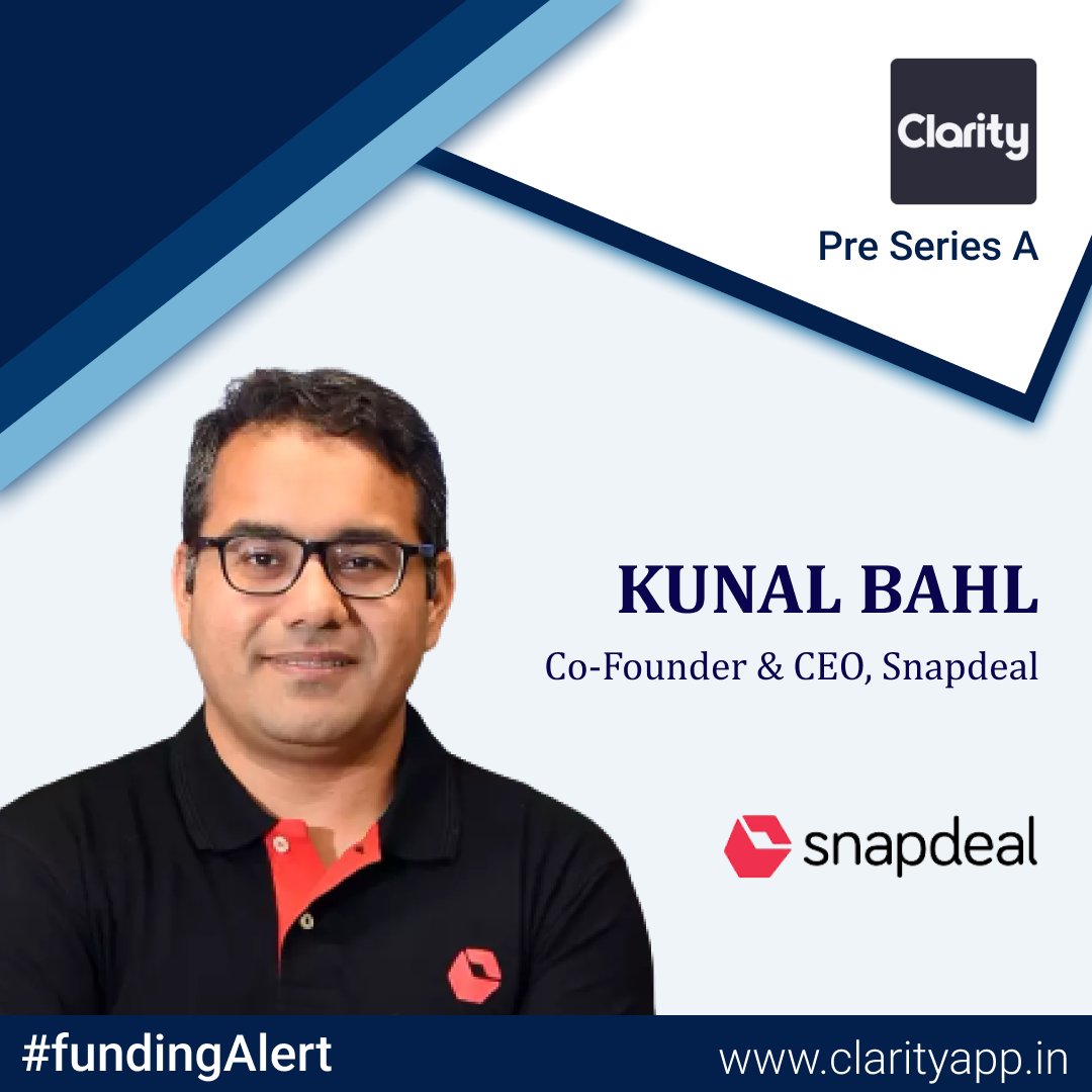 try_clarity's tweet photo. Excited to share @1kunalbahl as one of our Pre Series A investors. Kunal is the Co-founder and CEO of @snapdeal

Thank you Kunal ❤️

@TitanCapitalVC

#funding #fundraising #fundingRaising #Investors #entrepreneurs #entrepreneurship #snapdeal #titancapital https://t.co/b74qlAodSg