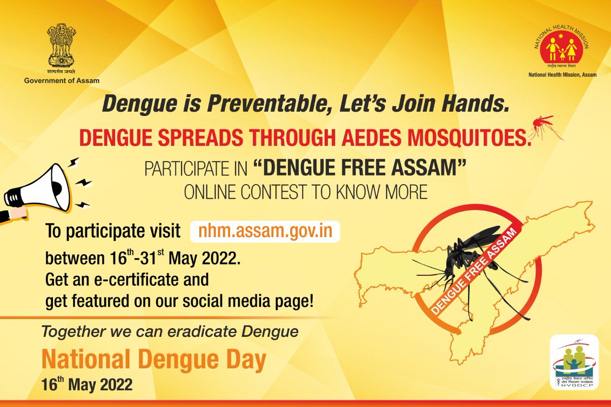 nhm_assam's tweet photo. Dengue is Preventable. This #NationalDengueDay let's join hands and pledge for a #DengueFreeAssam.

Participate in #DengueFreeAssamContest to know more.

Link 1: https://t.co/aG1oNUosbY
Link 2: https://t.co/3ssaoJ92Ad https://t.co/CfsW2rqDZu