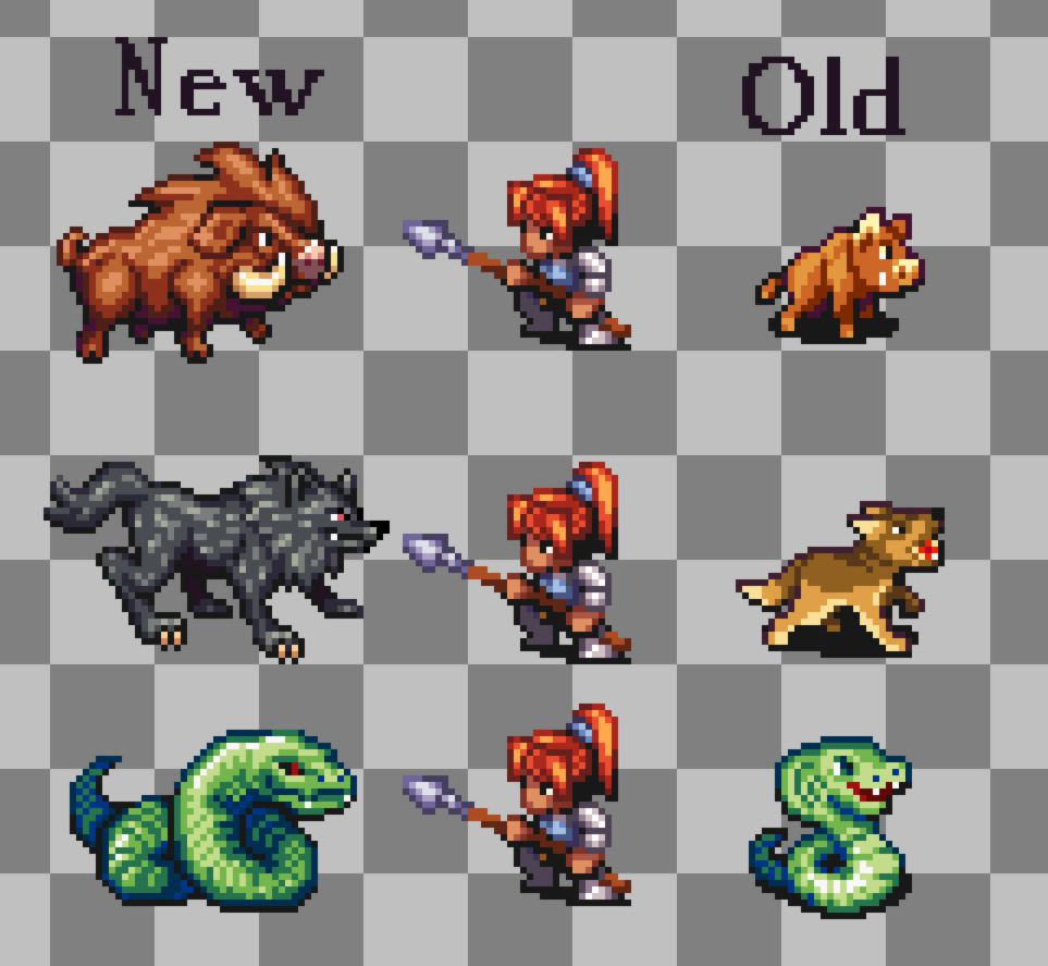 drattzy's tweet photo. Continuing our theme of making some of our monsters look a bit more menacing, here's a redesign of the snake! 
#gamedev #indiedev #pixelart #JRPG https://t.co/PHfpLkVkjD