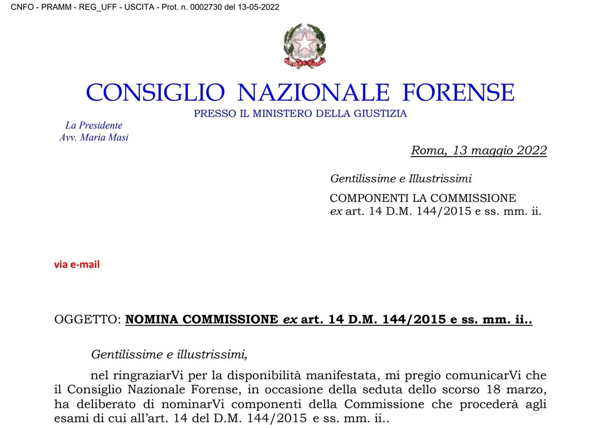 Onorato, molto emozionato ma soprattutto grato al Consiglio Nazionale Forense per avermi chiamato a far parte della Commissione per la valutazione degli avvocati specialisti ai sensi dell’art. 14, DM 144/2015.
