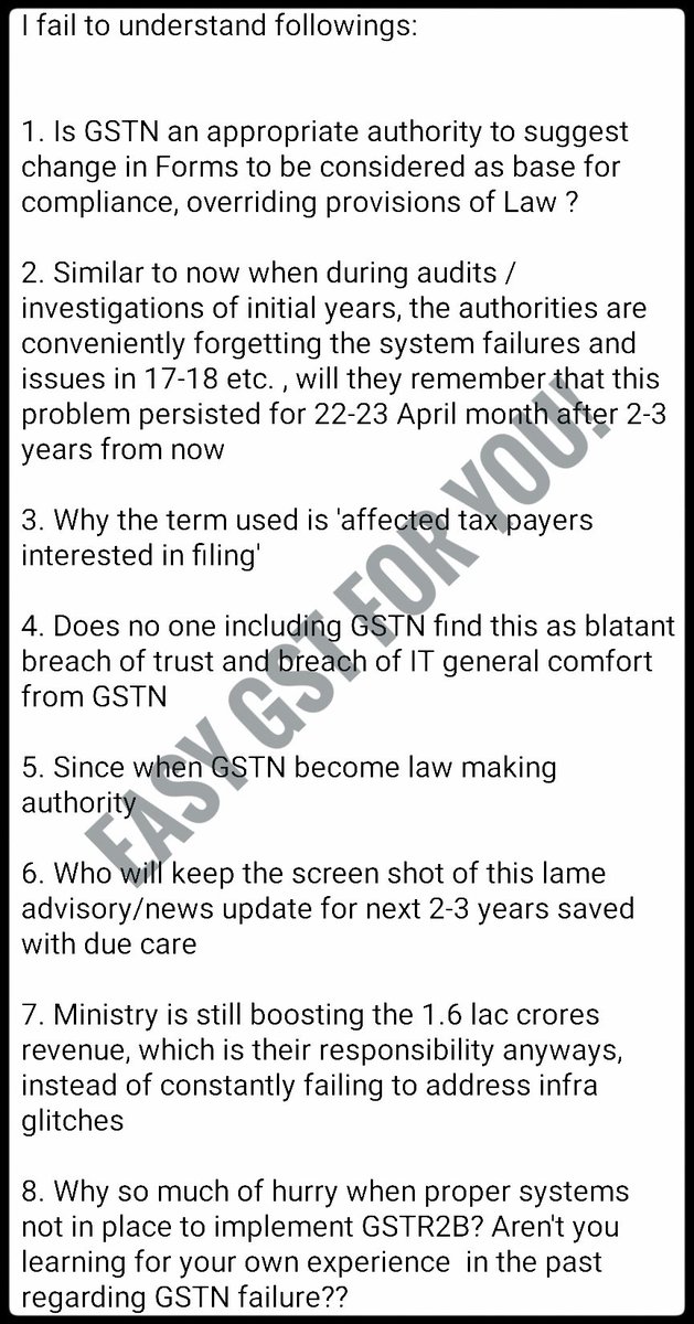 On latest advisory/news updates from GSTN I fail to understand the following points

#GstnFailed 
#gstn 
#EasyGST4U