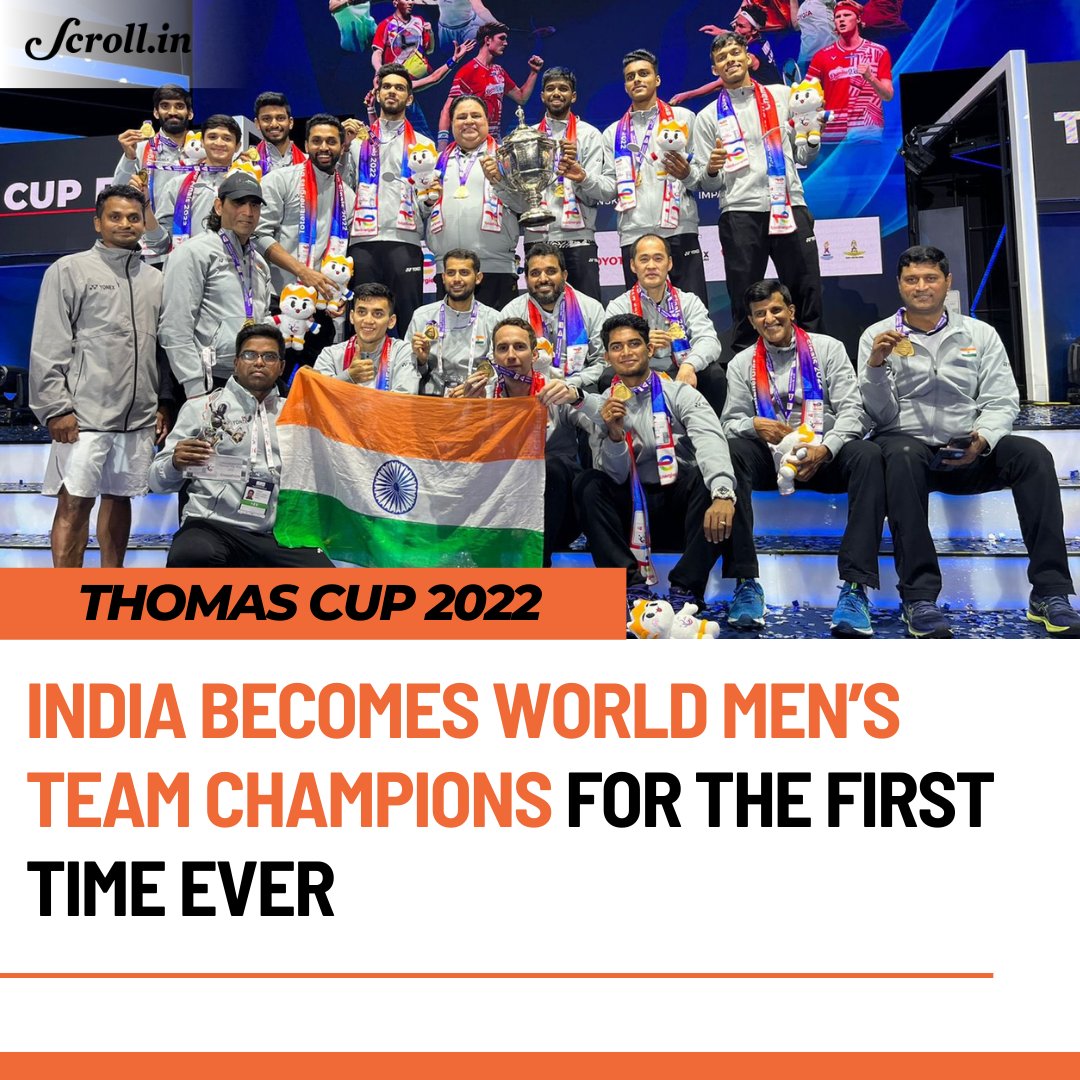 scroll_in's tweet photo. #ThomasCup | Lakshya Sen and the doubles team of Satwik-Chirag came from behind to put India 2-0 up in the tie against Indonesia before #KidambiSrikanth secured the title.

Watch the highlights of the match and winning moments here https://t.co/gLd2cAeiw8

Via @thefield_in https://t.co/K6pYA5QKIf