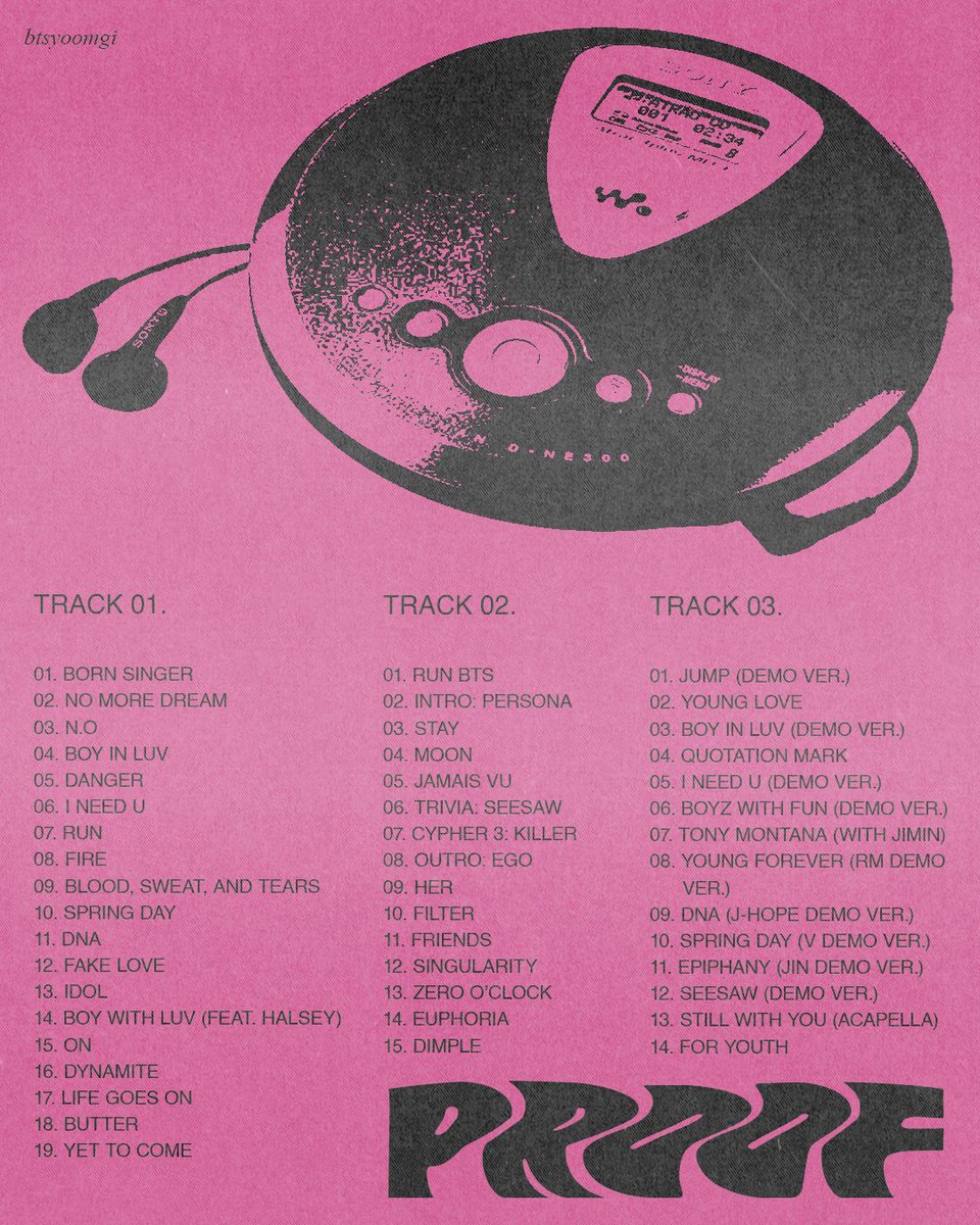 btsyoomgi's tweet photo. bts proof tracklists
#BTS #BTS_Proof #PROOF_TRACKLIST #gvfxarmy_edit #btsfanart https://t.co/qoab7BYSpz