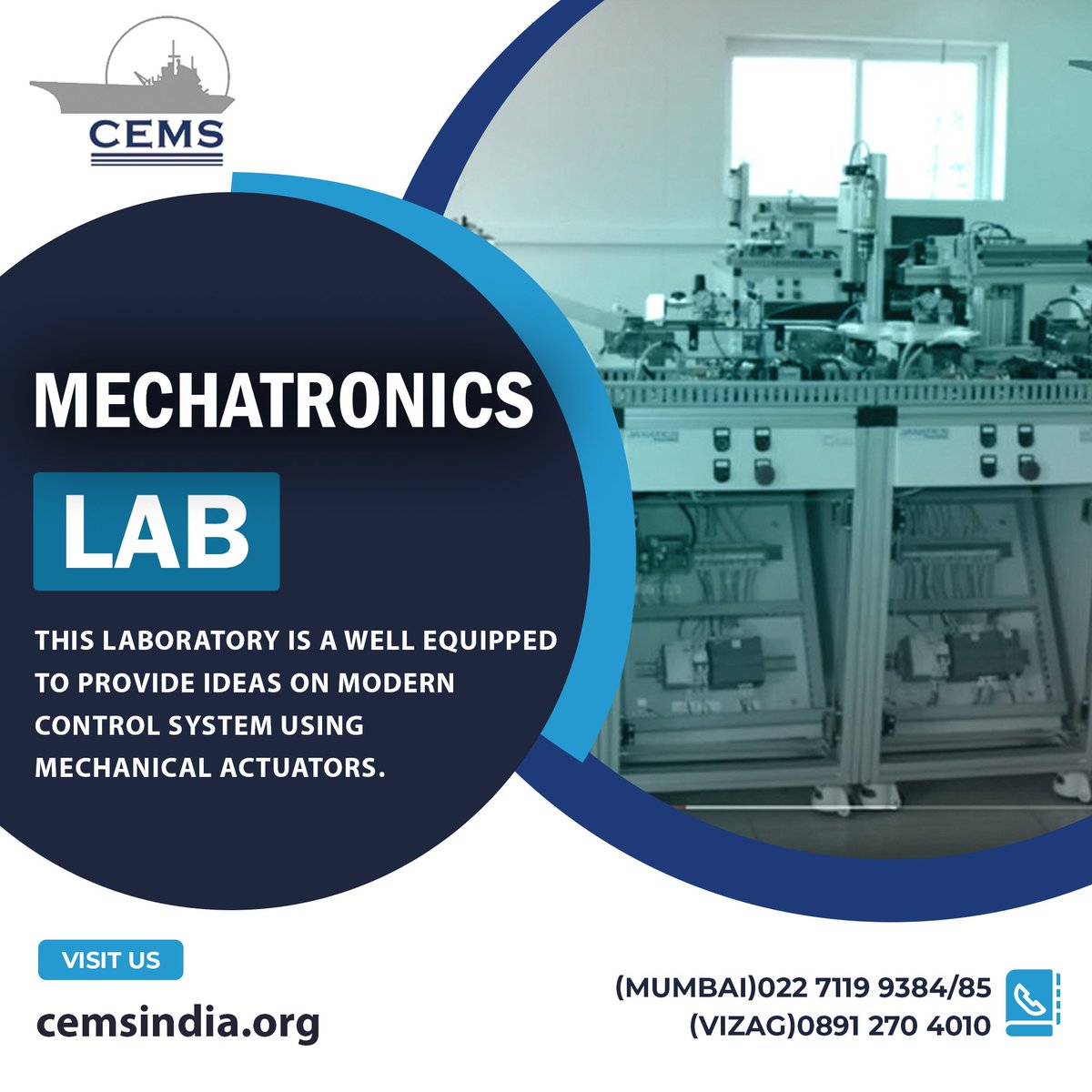 cems_in's tweet image. The Mechatronics Lab enables students to undertake practicals and experiments as well as to design, develop and integrate mechatronics technologies.

📲+ 022 71199384/9385
  🌍cemsindia.org  
 
#mechatronicslab #practicals #design #develop #integrate