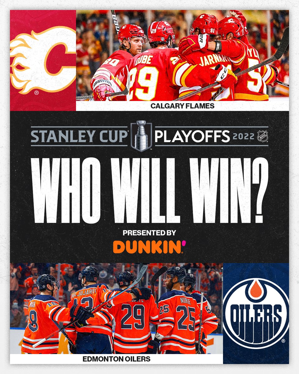 NHL's tweet photo. It's the Battle of Alberta. 💥

The @NHLFlames and @EdmontonOilers will meet in the Second Round. #StanleyCup 

NHL x @dunkindonuts https://t.co/Y4iHd0UnY8