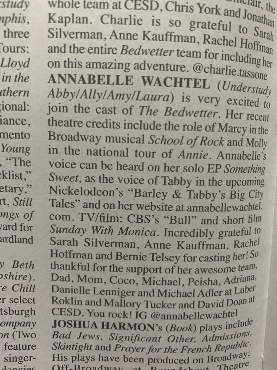chun_olivia's tweet photo. Congratulations, Annabelle Wachtel @SarahKSilverman and entire cast.  The Bedwetter the New Musical  @AtlanticTheater absolutely stoled my heart. It was crazy hilarious. https://t.co/zdKOfH0f8B