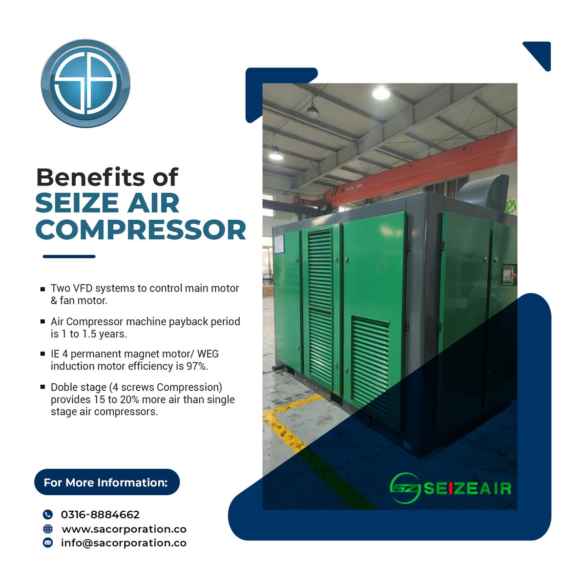 sacorporationco's tweet photo. SA Corporations would like to introduce industrial machines (especially screw air compressors) in all types of industrial markets with a skilled sales team & service staff working efficiently & enthusiastically and having a good engineering background
#SACORPORATION #seizeair https://t.co/cKUSdFHDFC