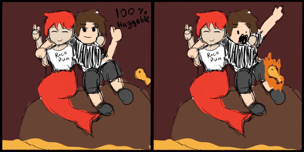 hellishfreeze's tweet photo. @yohocutie Some friends and I were debating whether or not Liza's skin would be of a huggable temperature and I noticed the little lava fish right as I was getting done with sketching proof of huggability, so a quick edit was added to the quick sketch https://t.co/b8PeJLS4io