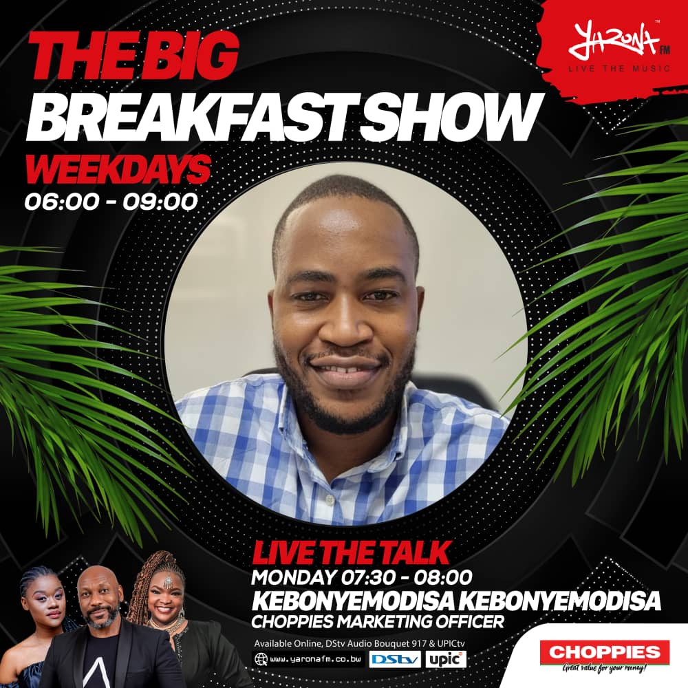 yaronafm's tweet photo. Hello & good morning 🎊🎶Bad boy @BrandoKeabilwe is baaaack with your fave morning squad Bo Hardy & LB 🎵📻🎶🔥 @ChoppiesBW Marketing Manager is on #LiveTheTalk chatting about Farmers Registration. 🗣️TUNE IN!!
📲Whatsapp: +267 3911066
📲SMS : 16106
☎️Studio Line: +267 3911066 https://t.co/Hi6ntOI086