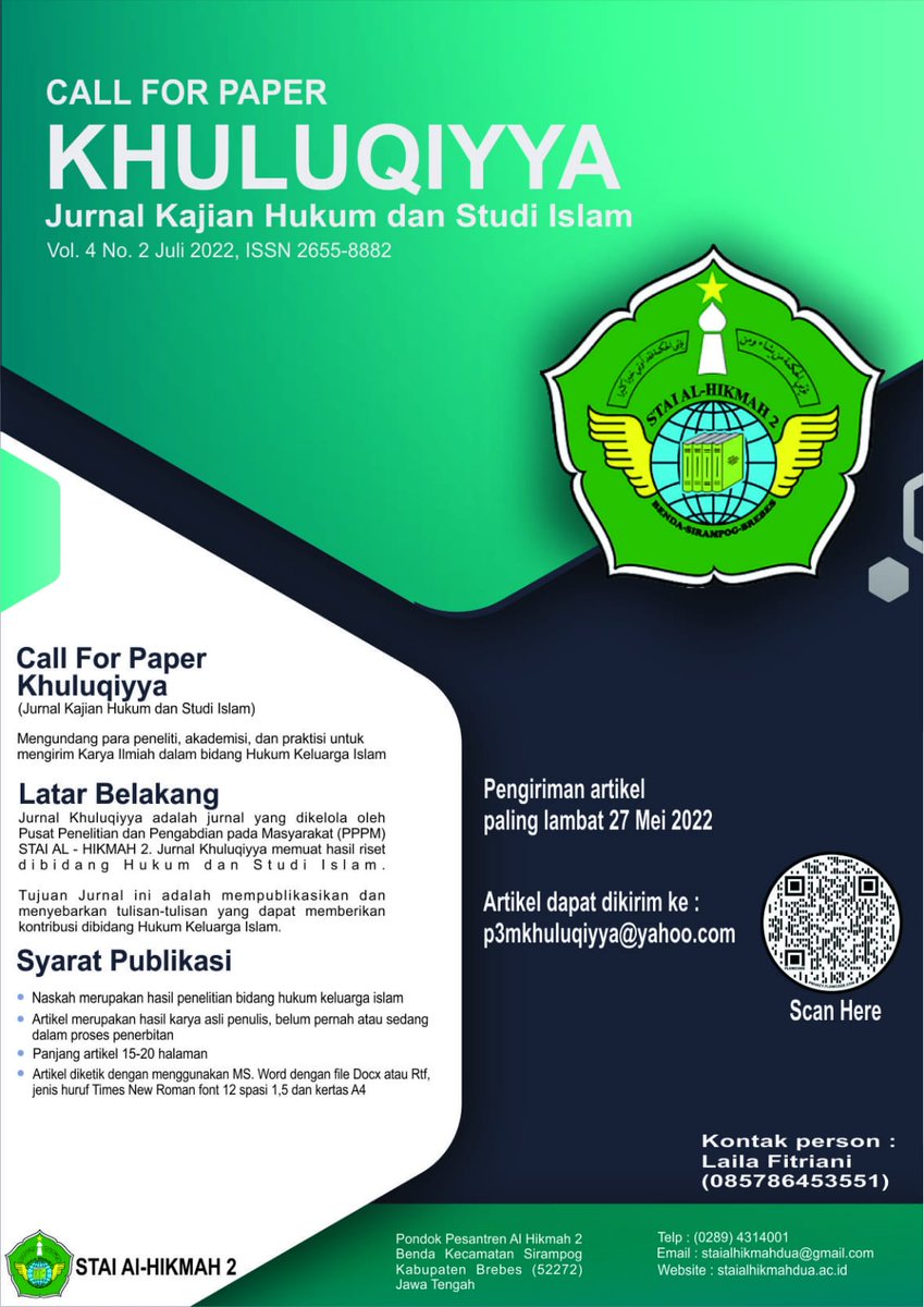 staialhikmah2's tweet photo. Call for paper 📣
#journal #jurnal #studiislam #hukumkeluargaislam https://t.co/BXtTeUJpOH