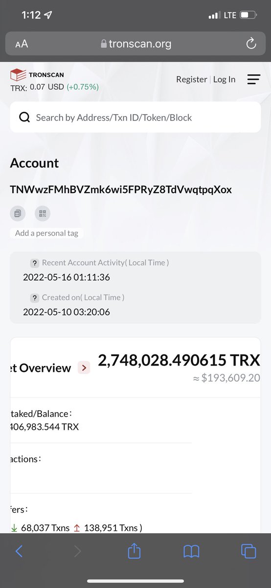 This is the same address you guys said to look up,same address with over  2 millions dollars ! Mentioned to be 27 billion confused by Trx,over the past hour about every sec funds are being deposited to other places now the balance is about 200,000 some one please explain #COTPS
