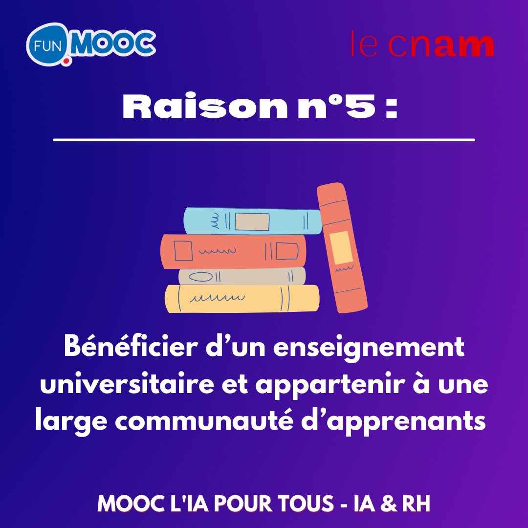 CecileDejoux's tweet image. 🤯 J-1... Pourquoi s’inscrire à cette nouvelle session du 𝐌𝐨𝐨𝐜 𝐋'𝐈𝐀 𝐩𝐨𝐮𝐫 𝐭𝐨𝐮𝐬 qui débutera ce 17/05 ? On vous dit tout en 5 raisons... focus sur les 3 dernières !

Inscrivez-vous et parlez-en autour de vous ➡️fun-mooc.fr/fr/cours/linte…
 #IA #RH
@LeCnam @FunMooc