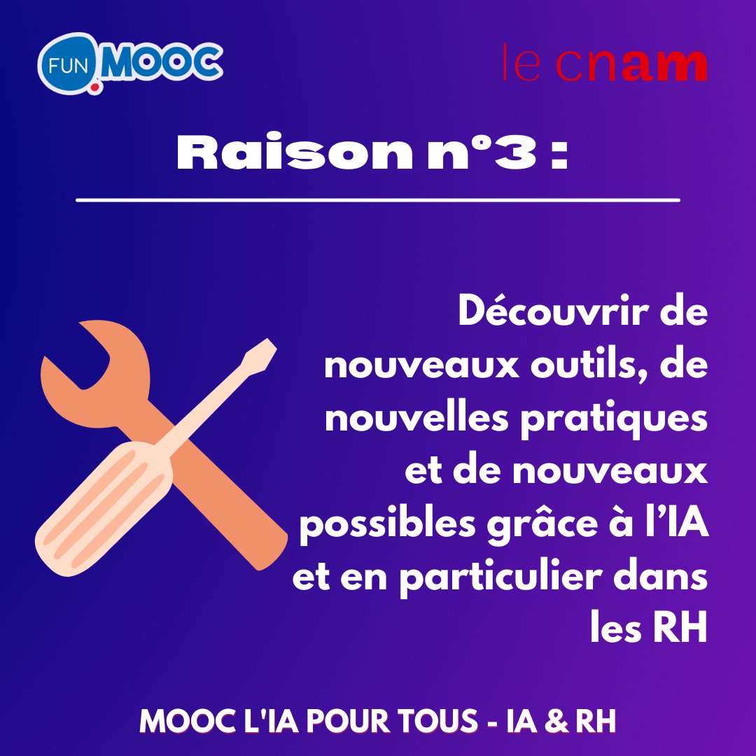 CecileDejoux's tweet image. 🤯 J-1... Pourquoi s’inscrire à cette nouvelle session du 𝐌𝐨𝐨𝐜 𝐋'𝐈𝐀 𝐩𝐨𝐮𝐫 𝐭𝐨𝐮𝐬 qui débutera ce 17/05 ? On vous dit tout en 5 raisons... focus sur les 3 dernières !

Inscrivez-vous et parlez-en autour de vous ➡️fun-mooc.fr/fr/cours/linte…
 #IA #RH
@LeCnam @FunMooc