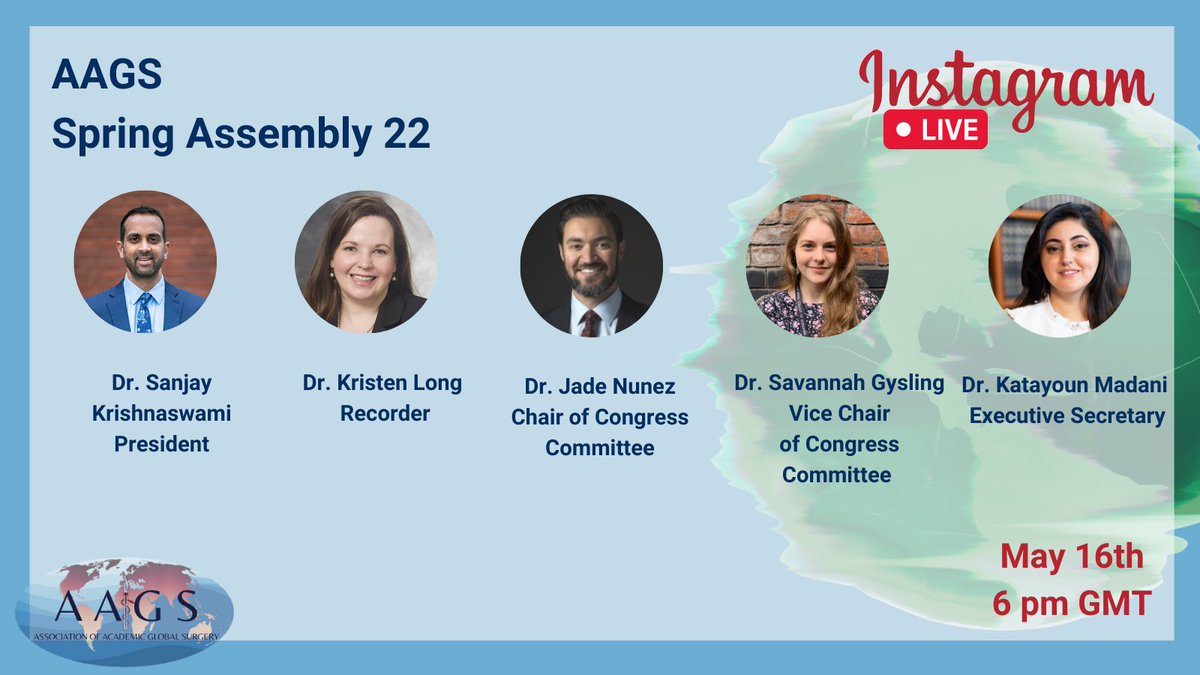 aaglobalsurgery's tweet photo. Happening Now on InstagramLive! Our Executive Committee members & leadership of Congress Committee will discuss how #AAGSSA22 is starting a new chapter for our organization w expanded program & exciting sessions!
Instagram: @aaglobalsurgery
#GlobalSurgery https://t.co/oaPfj9LTW7