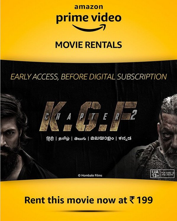 Pan-India Blockbuster, K.G.F: Chapter 2, Now Available for ‘early access’ Rentals, at Rs 199 @PrimeVideoIN

#EarlyAccessOnPrime, rent now #KGFChapter2onprime 

twitter.com/PrimeVideoIN/s…
