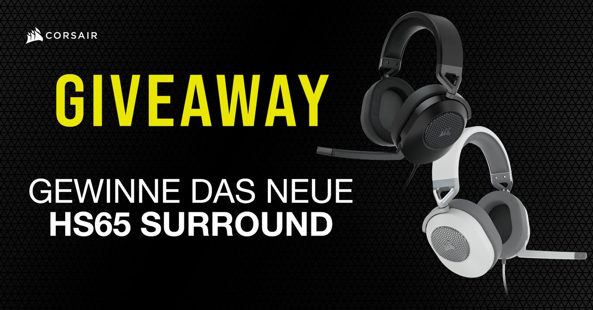 GIVEAWAY-ZEIT: Du brauchst mal wieder was auf die Ohren? 🎧

So nimmst du an der Verlosung teil um ein HS65 SURROUND zu gewinnen: ⤵

1⃣ RT &amp; ❤ diesen Tweet
2⃣ Folge <a href="/CORSAIRDE/">CORSAIR Deutschland</a> 
3⃣ Kommentiere, ob du das HS65 SURROUND lieber in 🖤 oder 🤍 gewinnen würdest!

⏰ 18.5.'22, 16 Uhr.