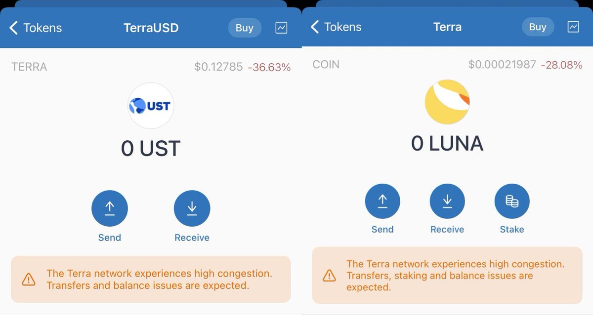 TrustWallet's tweet photo. We've added some banners in our app regarding the #LUNA network.

Be sure to check the blockchain explorer for the status of your transaction if you are sending or receiving these assets👇 https://t.co/uli038eG6m