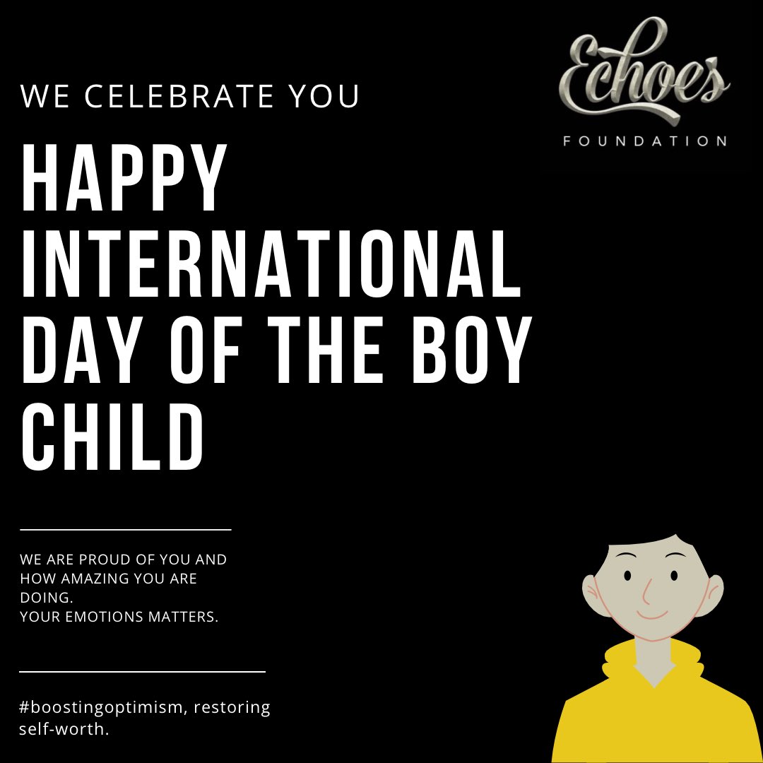 EchoesFoundati1's tweet photo. It’s International Day of The Boy Child
#boostingoptimism #restoringselfworth.
Tag a male you know beneath this post and give them a word of encouragement in honor of today. https://t.co/SO9OO4TGa6
