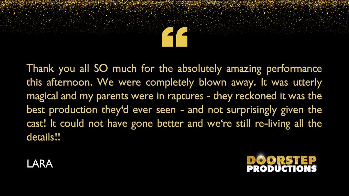 DoorstepProds's tweet photo. We just ❤️ client love. If you're planning a special party, we'll bring the glitz and glamour of the West End to make your event extra-special. But don't just take our word for it. Lara recalls her Doorstep Production and a day that she and her family will never forget. https://t.co/s4Fle4NTLh