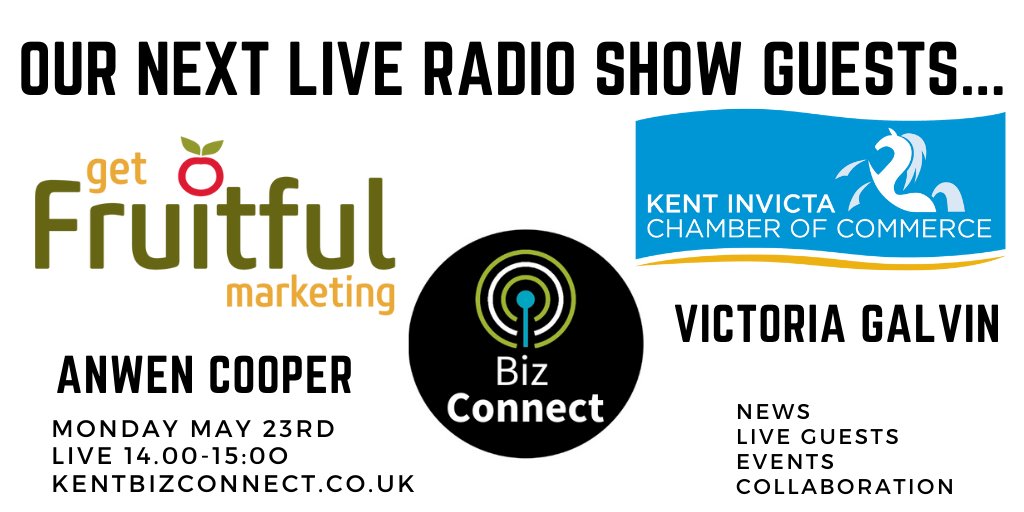Our Next LIVE Studio Guests; Anwen Cooper - Get Fruitful Marketing <a href="/getfruitfulnow/">Anwen Cooper</a> &amp; Victoria Galvin - Kent Invicta Chamber <a href="/InvictaChamber/">KentInvictaChamber</a>. Join us May 23rd LIVE 2-3pm for tips and advice for your #Kent #Business in these uncertain times; kentbizconnect.co.uk