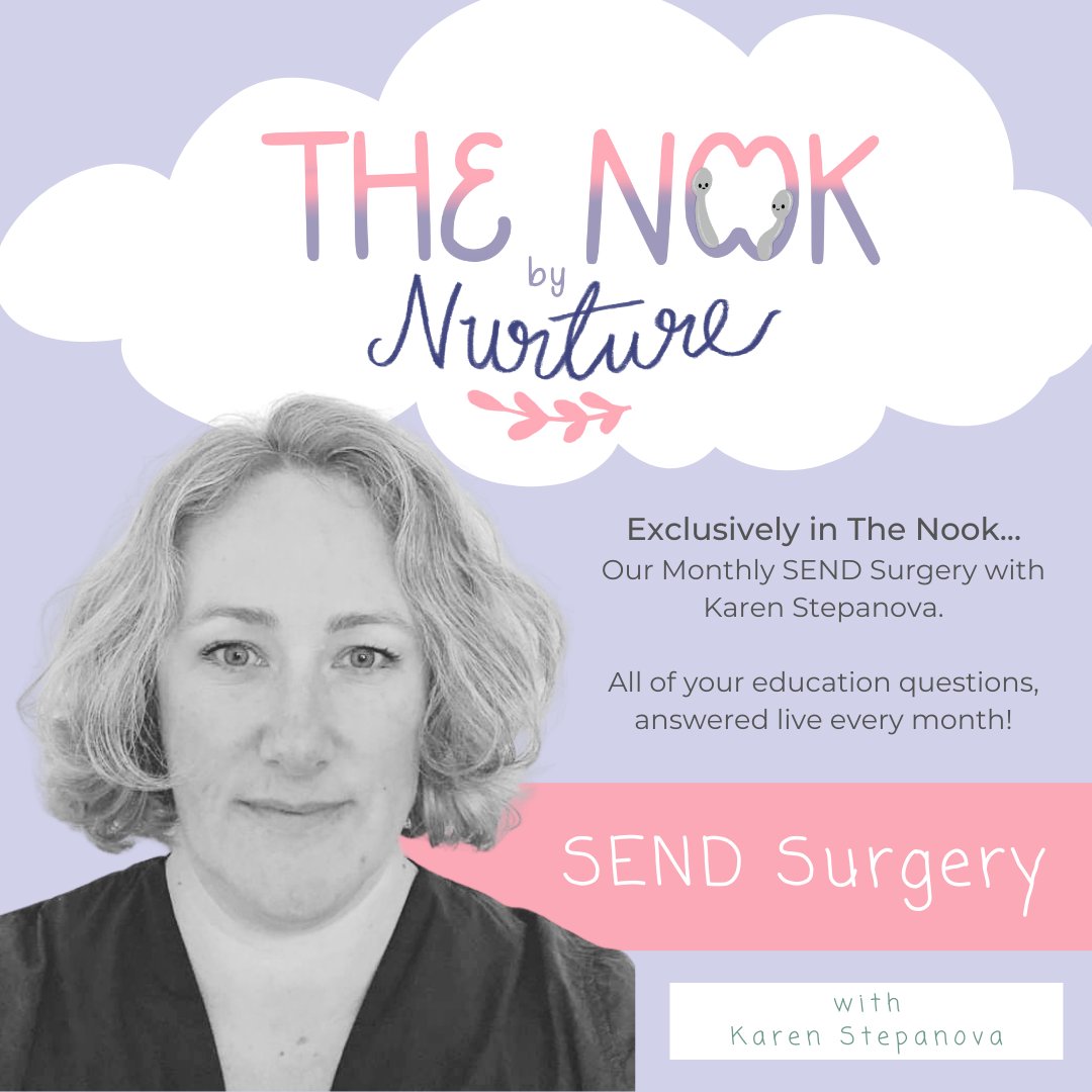 TheNurturePro's tweet photo. The SEND Surgery is just one of the many benefits of joining The Nook. If you want to join when the doors open in June, sign up to our waitlist here https://t.co/o171R0WniI
#thenurtureprogramme #neurodivergence #neurodiversity #actuallyautistic #nd #adhd #thenookbynurture #send https://t.co/dIxW2bfIQX