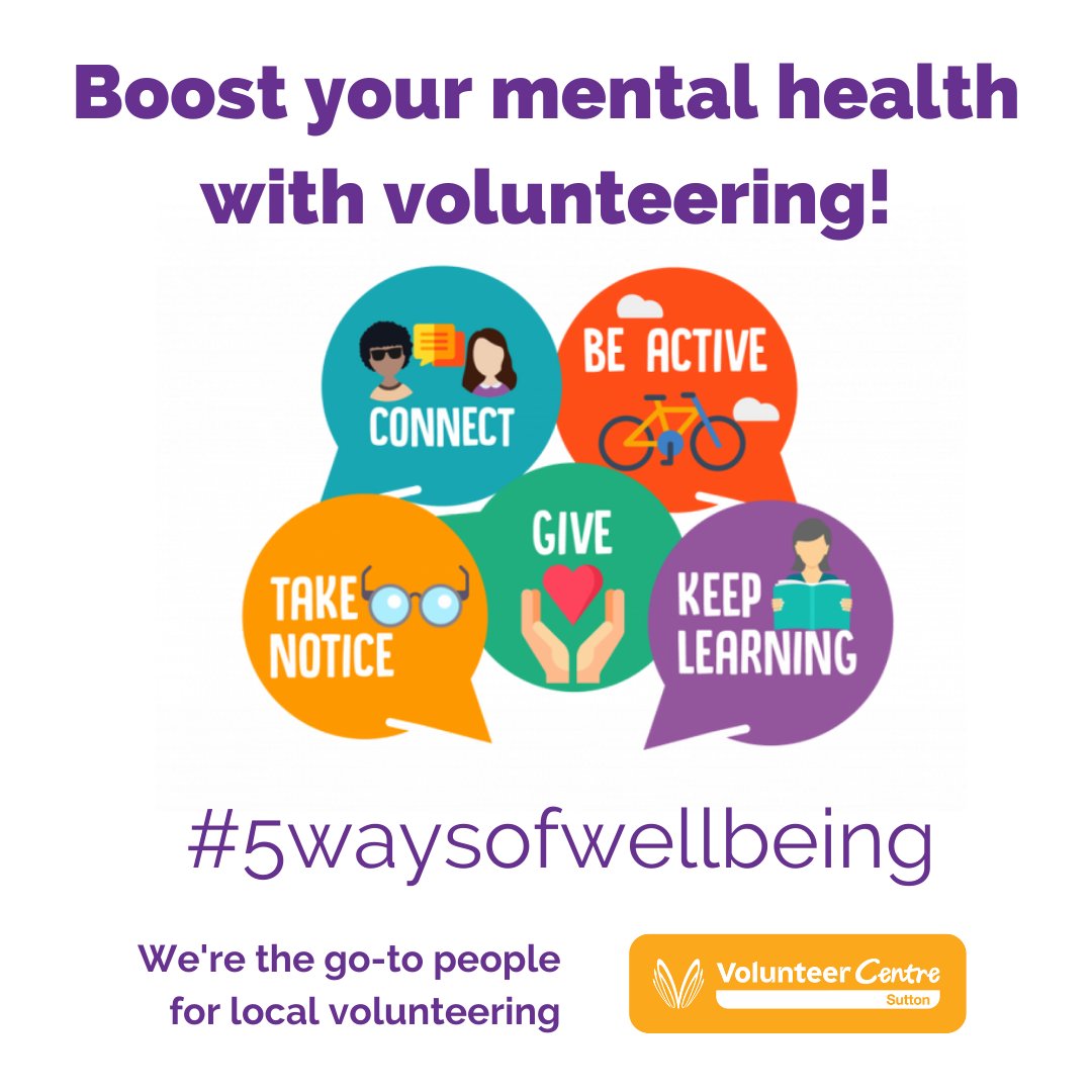 VCSutton1's tweet photo. As #MentalHealthAwarenessWeek comes to an end, we've been reflecting on the #5WaysOfWellbeing and how much #volunteering can support you to take steps to improve your mental health and wellbeing. We're here to help you find that volunteer role
@suttonmentalhealthfo
@suttoncouncil https://t.co/yv1qZvcKx0