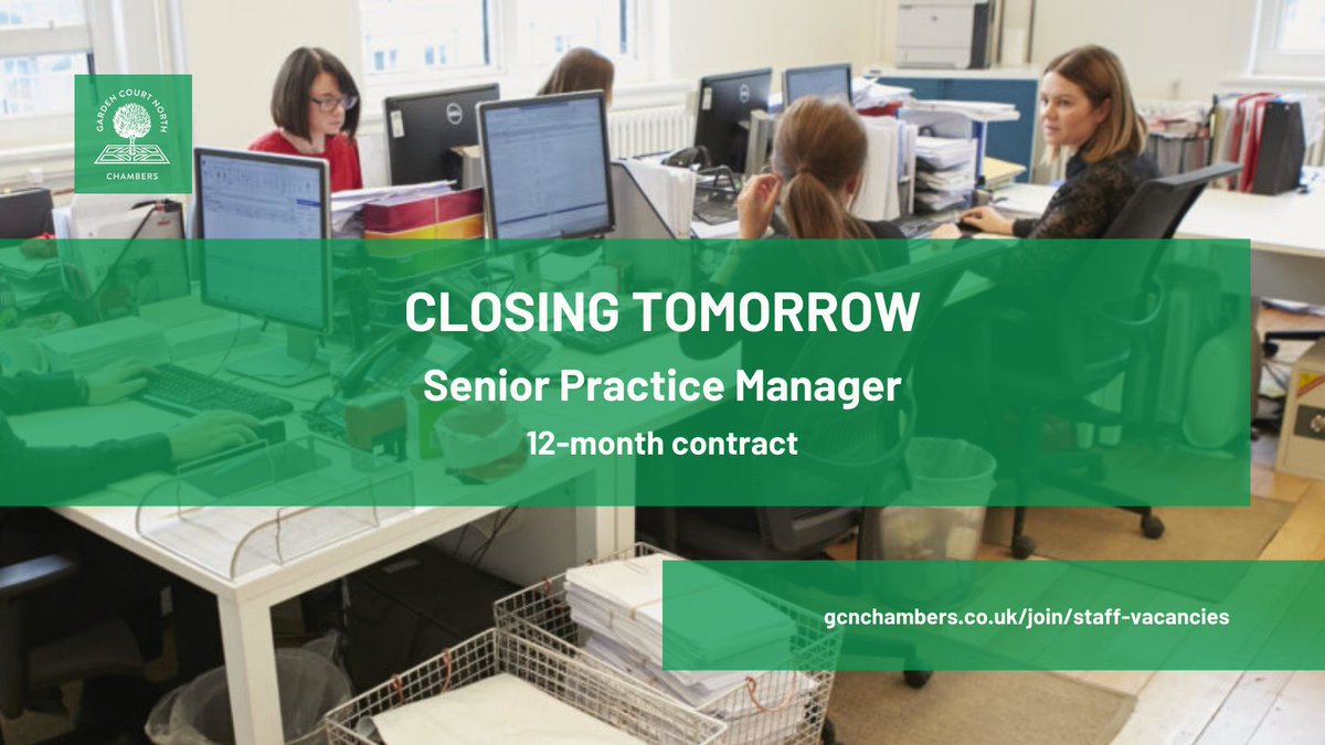 🚨CLOSING TOMORROW🚨
A final call for applications from barristers' clerks looking for a senior role in our "fantastic, personable and highly responsive" (The Legal 500, 2022) Practice Management Team.

Details at gcnchambers.co.uk/vacancy/senior…