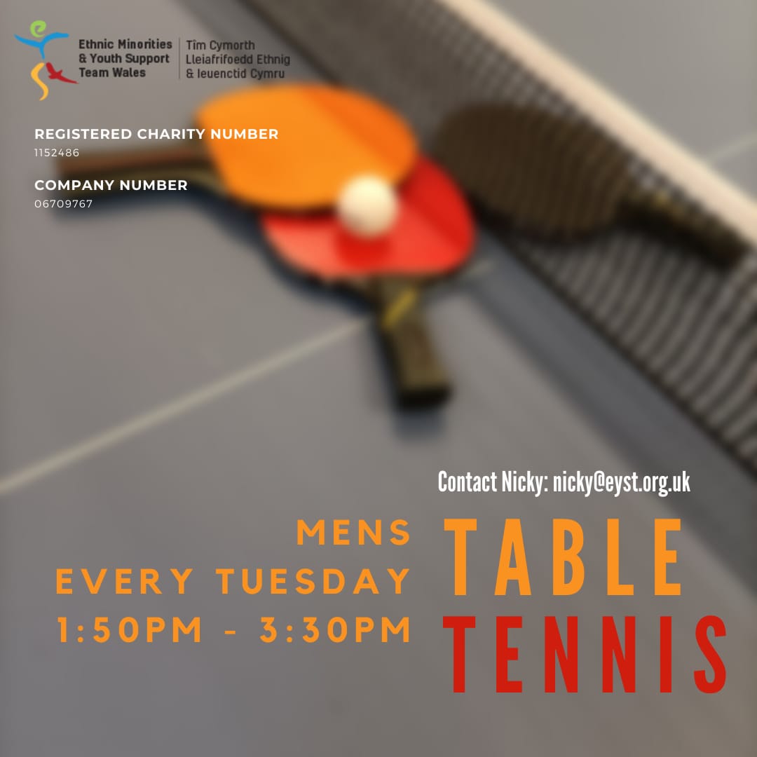 eystwales's tweet photo. BME Sports Project will be hosting 3 sessions a week for males to play weekly table tennis at EYST 🏓💥

Please contact Nicky@eyst.org.uk if you're interested. Shares welcome to help keep the community fit and healthy 💪🏾 https://t.co/fgaGLeRAqD