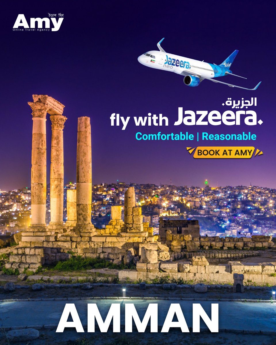 amybefresh's tweet photo. Amman the city boasts amazing nightlife, incredible food, ancient history, world-class museums, and a thriving arts scene. Fly to Amman on Jazeera Airways with amazing fare only from AMY!
#Amybd #JazeeraAirways #Bookflightonline #flightbooking #onlinetravelagent https://t.co/f3LwH0gSyS