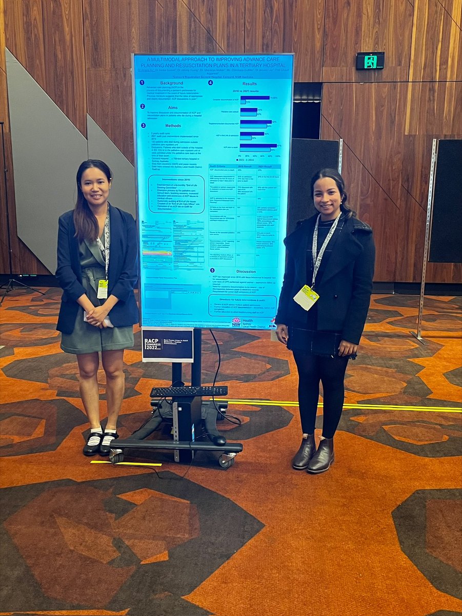 Congratulations <a href="/SarikaSuresh_/">Sarika Suresh</a> and Dr Angela Au  presenting A multimodal approach to improving advance care planning and resuscitation plans in a tertiary hospital at #RACPcongress2022 auditing innovations such as accessible eMR #ACP documentation at Concord Hospital <a href="/SydneyLHD/">Sydney Local Health District</a>